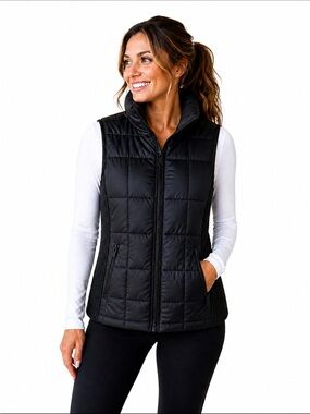 Alp N Rock Black Quilted Puffer Vest Knit Side Panels Size Large Like New!